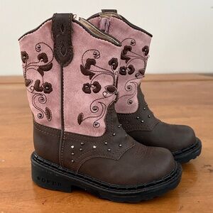 Roper Brown and Pink Floral Boots w/Lights Size 6
